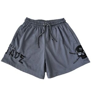 Barbell Brigade Block Mesh Shorts Men's S Grey Skull Activewear Lifestyle Lined